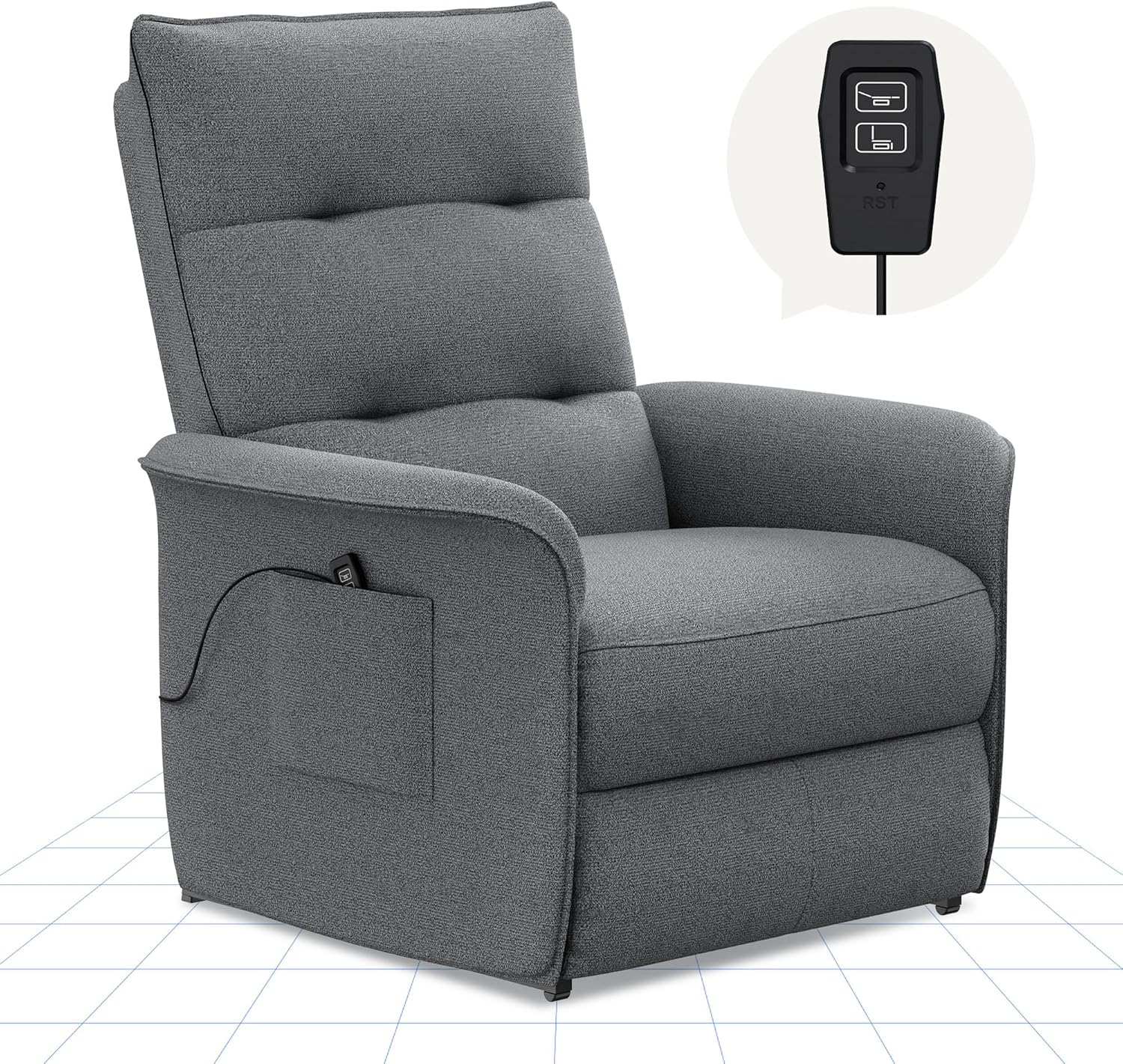 Fauteuil de Relaxation Inclinable avec Dossier Réglable 105°-155°, Fauteuil TV Électrique pour Chambre, Salon et Home Cinéma, Gris Foncé