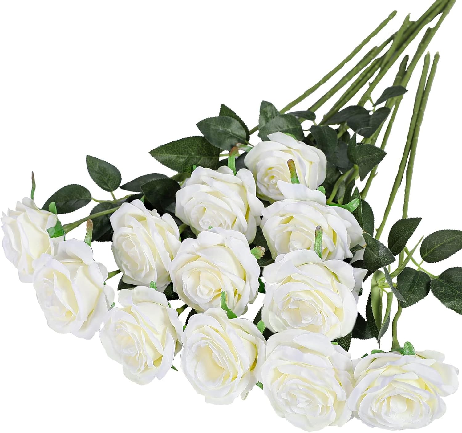 12 Pièces Fleurs Artificielles Deco Mariage 51 * 7 cm Feuilles et Tiges Réglables,Réalité et Douce Rose Artificielle pour Mariage Douche Nuptiale Décorations de Jardin à la Maison(Blanc)