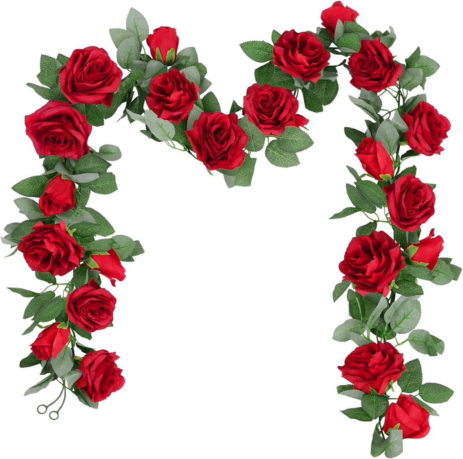 Ouddy Daily 2 Pièces de Rose Artificielle, Guirlande Fleurs Artificielles Rouge en Soie, Fleurs Artificielles à Suspendre pour Le Jardin, Les Clôtures Et La Réception de Mariage, 2m