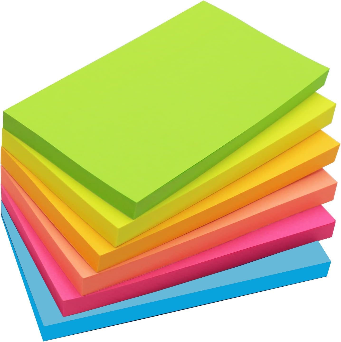 KIFZM Grands blocs de notes autocollantes 76 x 127 mm 6 couleurs brillantes assorties pour ordinateur portable, bureau, école et maison, 80 feuilles/bloc