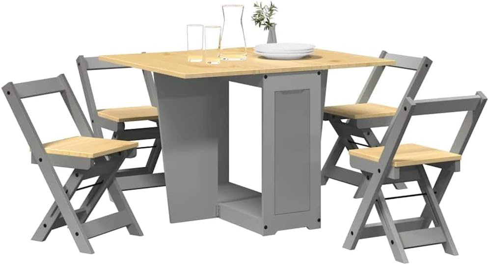UJCHVHN Ensemble de salle à manger 5 pièces papillon pliable Corona en pin gris, ensembles de meubles, ensembles de meubles de cuisine et de salle à manger