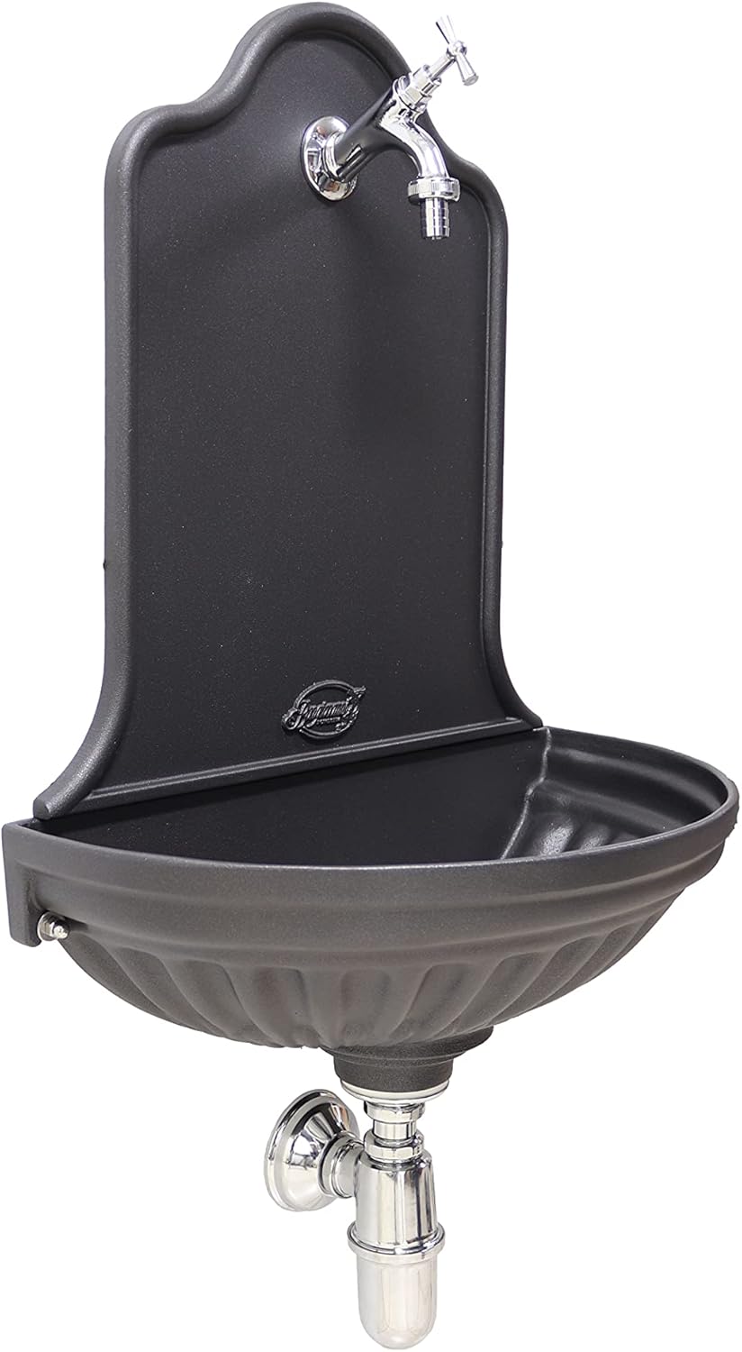 FONDERIA BONGIOVANNI Fontaine murale modèle Barcelone pour maison, jardin, avec robinet et siphon en laiton finition au choix (chromé)