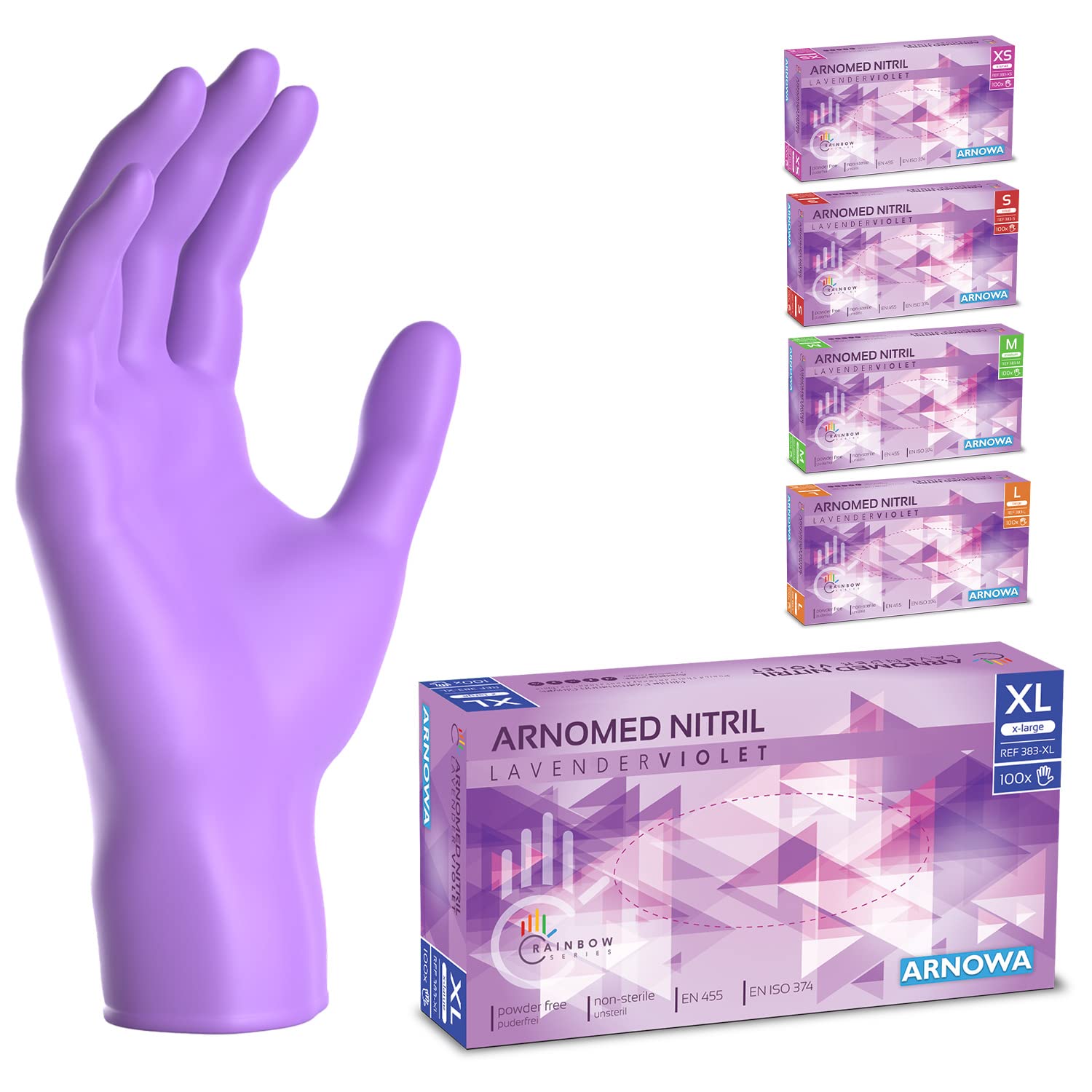 Gants jetables violet, gants nitrile taille XL, gant jetable avec 100 pièces/boîte, gants en nitrile non poudrés & sans latex, gants jetable cuisine, gants a usage unique en XS, S, M, L & XL