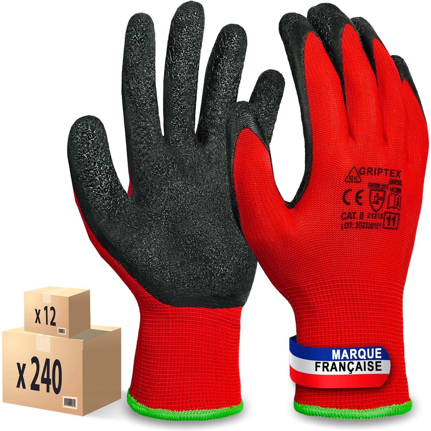 MK-Glove Gant de Travail Homme - (12 Paires) - Résistant à l'abrasion Gants Jardinage Travail avec Revêtement Latex - Gants de Protection Atelier Mecanicien - Taille 8 - M