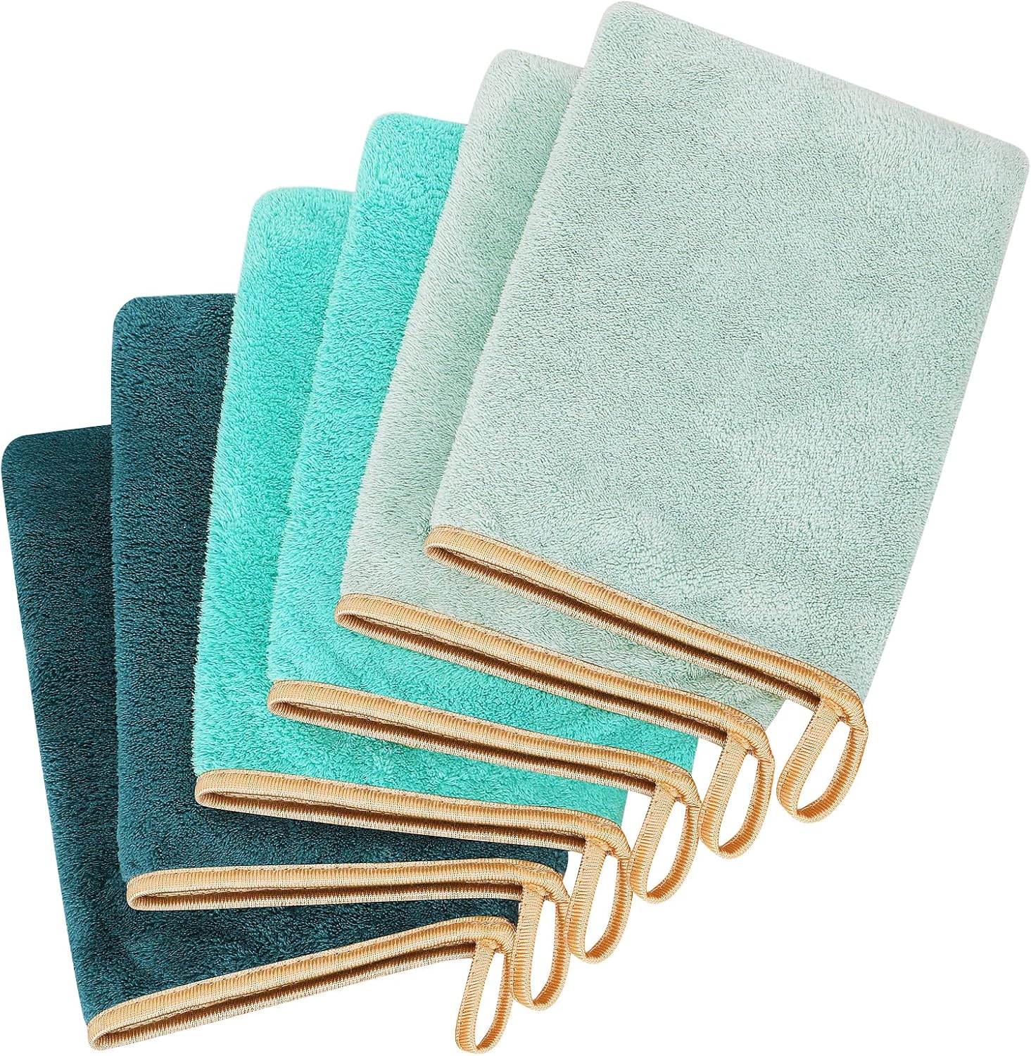 GRBAIN 6 Pièces Gants de Toilette Microfibre Coton Gant Toilette Microfibre Gant de Toilette Bebe Enfant Visage Gant Douche Super Absorbant Doux 15x21cm- Polaire Corail A