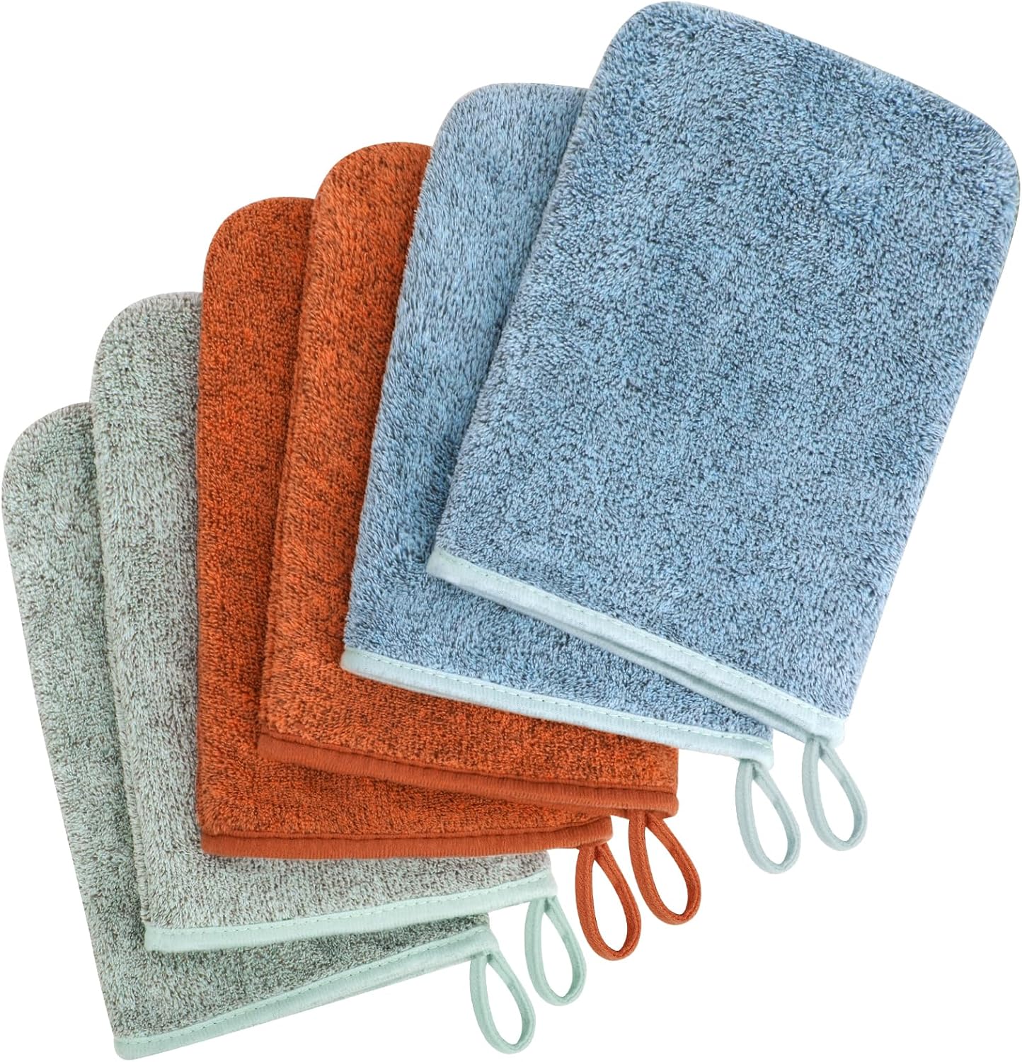 GRBAIN 6 Pièces Gants de Toilette Microfibre Coton Gant Toilette Microfibre Gant de Toilette Bebe Enfant Visage Gant Douche Super Absorbant Doux 15x21cm- Fibre de Charbon de Bambou