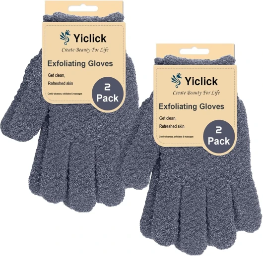 Yiclick 4 Pièces Gant Exfoliant Corps Hammam, Gant Gommage Visage Corps, Gant Exfoliant Soie Pour le Corps, Body Scrub, Gant de Toilette, Fleur de Douche, Eponge Corps Loofah Bain Brosse