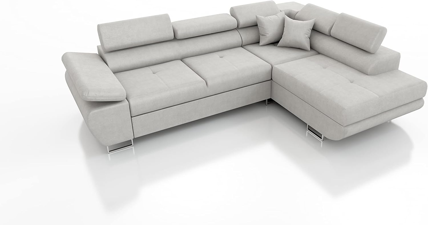 Robin Saturn Premium Kingston Canapé d'angle avec Fonction Couchage, Coffre de lit et Coussins, canapé d'angle Autonome en Forme de L, appuie-têtes réglables et rembourrages