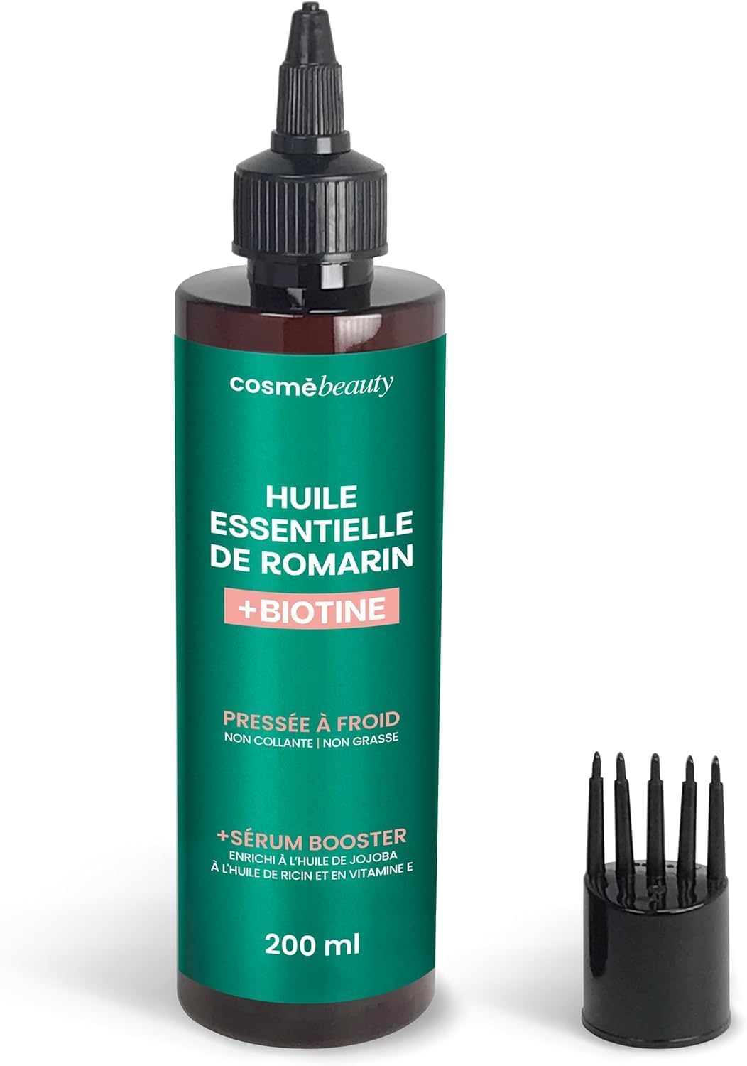 COSME BEAUTY - Huile de Romarin + Biotine 200ml - Stimule la pousse des cheveux - Non collante, Non grasse, pressée à froid - Sérum Booster - Livré avec un bouchon traditionnel + un peigne applicateur