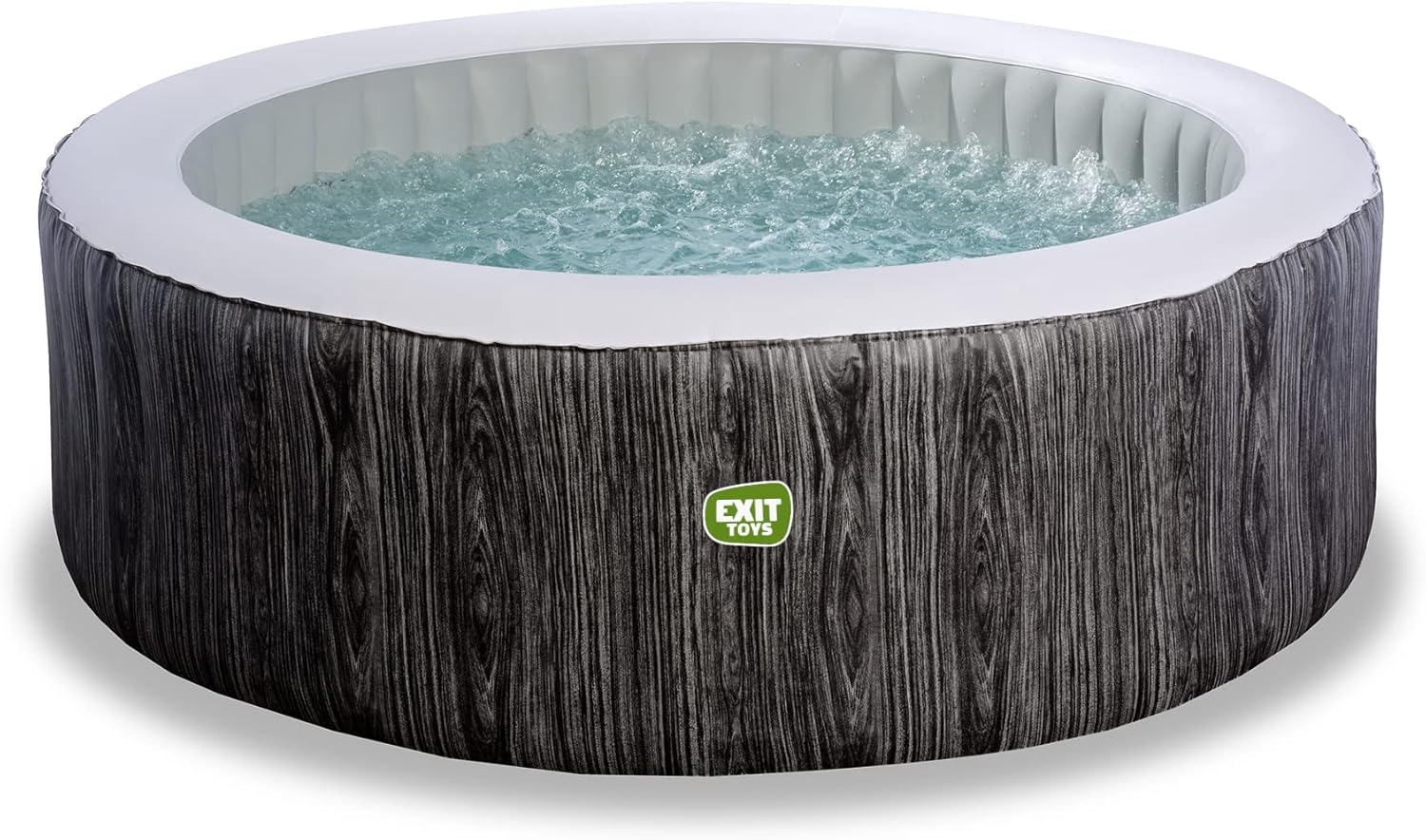 Wood Deluxe Spa - ø204x65cm - Spa Gonflable Extérieur - pour 4 Personnes - Inclus Chauffage, Pompe Filtrante et Bâche de Protection Isolante - 140 Jets d'air Puissants - Gris Foncé