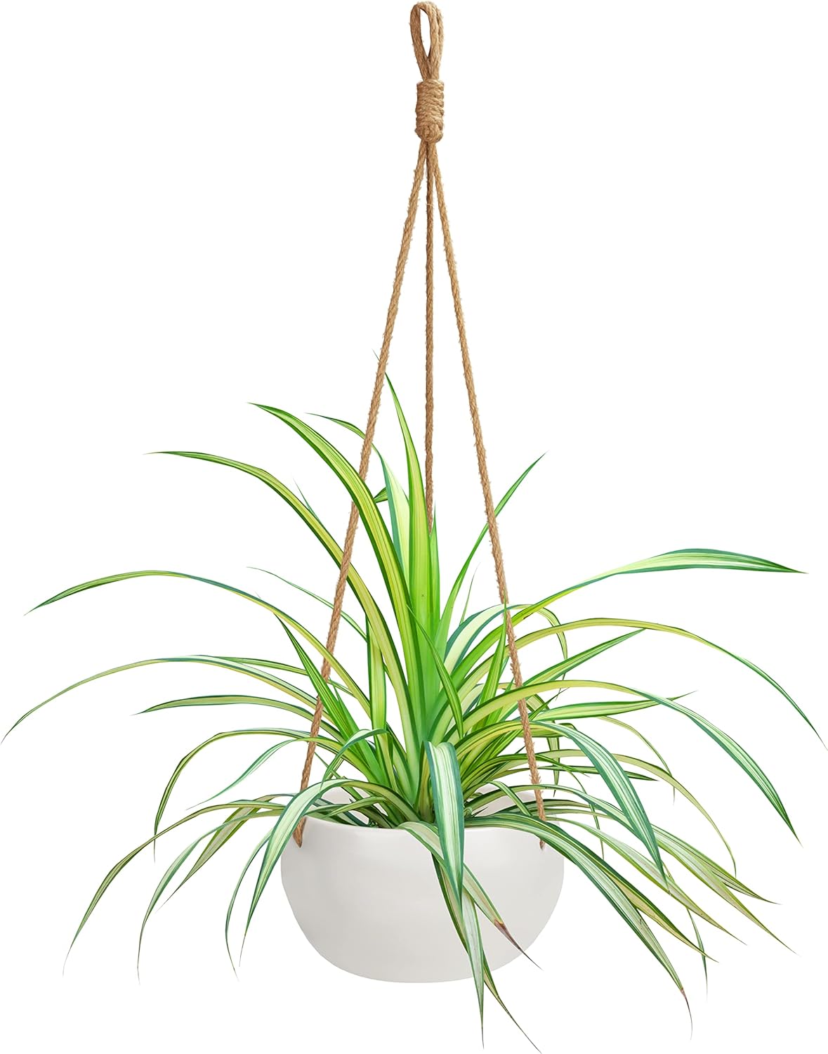Jardiniere Suspendue en Céramique Blanche pour Intérieur/Extérieur - 69 cm - Pot Suspendu Plante Macrame - Corde avec Crochet pour Plante Suspendue - Jardins et Maisons