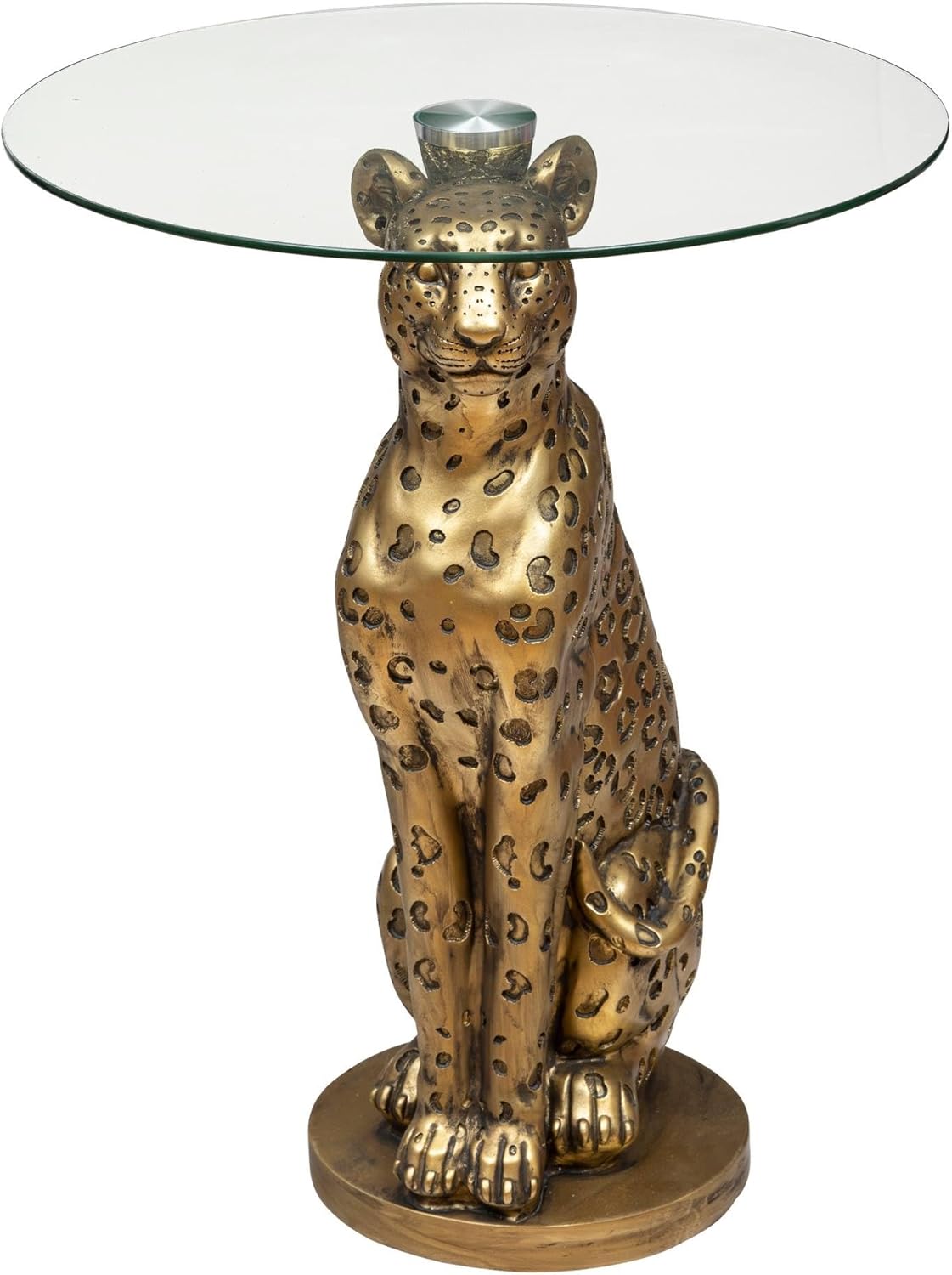 Atmosphera - Table à café Leopard en résine & Verre trempé D40cm doré