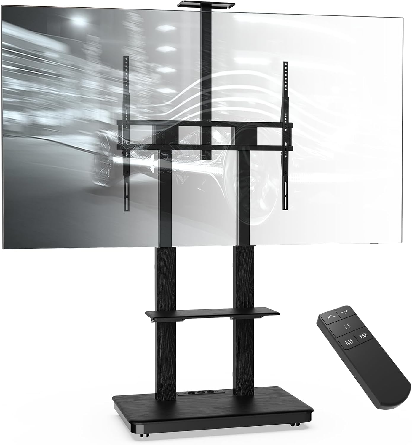 Duolite mobile support TV électrique pour 45-110" max - 120 kg, élévateur TV motorisé avec réglage progressif de la hauteur par télécommande, max - VESA 900x800, avec étagères et prise de courant