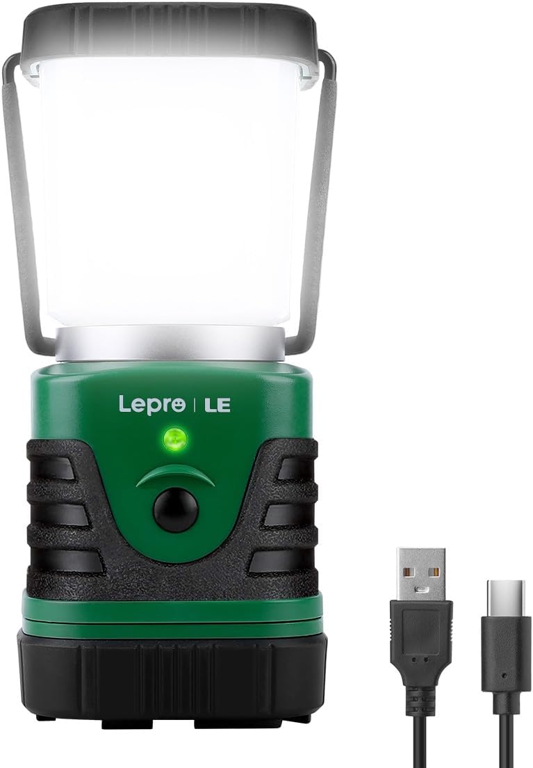 Lepro Lanterne Camping LED Rechargeable, Lampe Camping Puissante 1000Lm Dimmable, Lampe Torche 360° Eclairage 4 Modes, Etanche Portable Suspendue, pour Camping, Bricolage, Secours, Garage, Cave, etc.