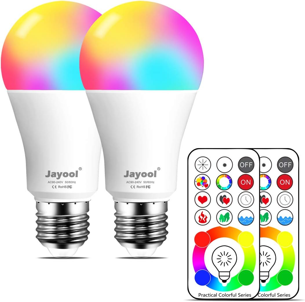 Jayool 10W E27 120 Couleurs LED RGBW Ampoule Changement de Couleur Télécommande (3ème génération), Timing et Dimmable RGB+lumière du Jour Blanc(6500K) Edison Screw (Lot de 2)