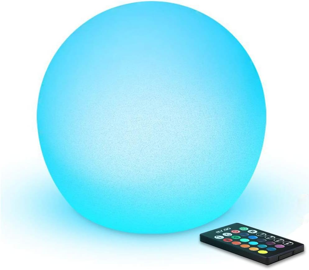 MR.GO 8" LED Boule Lumineuse Sphère Lampe Changement de Couleur Lumière d'ambiance avec Télécommande, 16 RGB Couleurs Dimmables, Rechargeable Veilleuse pour Maison Éclairage et Décor