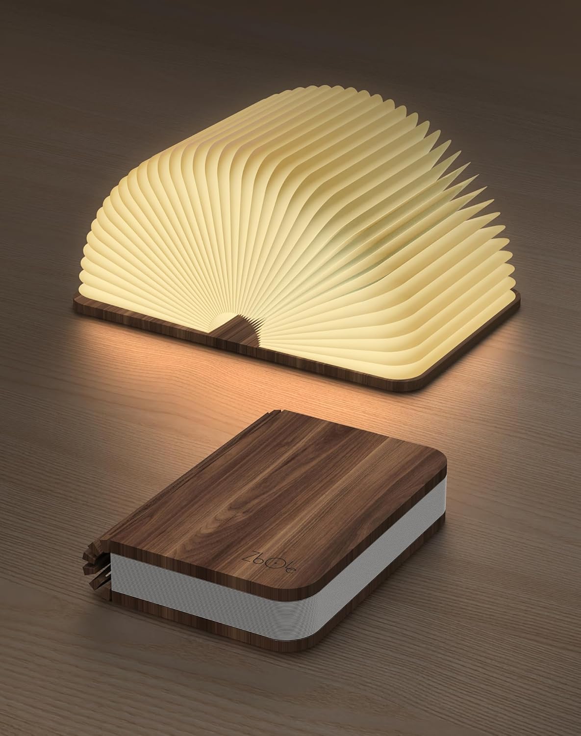 12CM Lampe Livre en Bois, Lampe Pliable en Forme de Livre, Lampe à Piles, Éclairage Ambiant à LED, Éclairage d'Ambiance Magnétique pour la Décoration de la Maison & de la Bibliothèque (Noyer)
