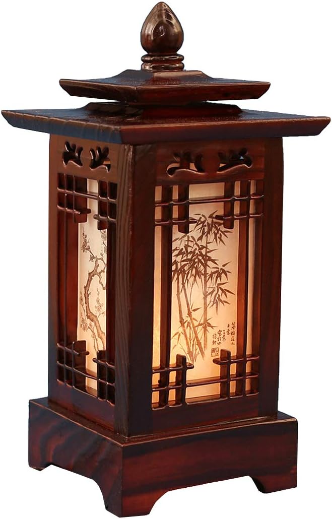 Lampe en bois sculpté à la main traditionnelle coréen pavillon pagode design art déco lanterne marron asiatique oriental chevet chambre accent insolite lampe de table (Pagode)