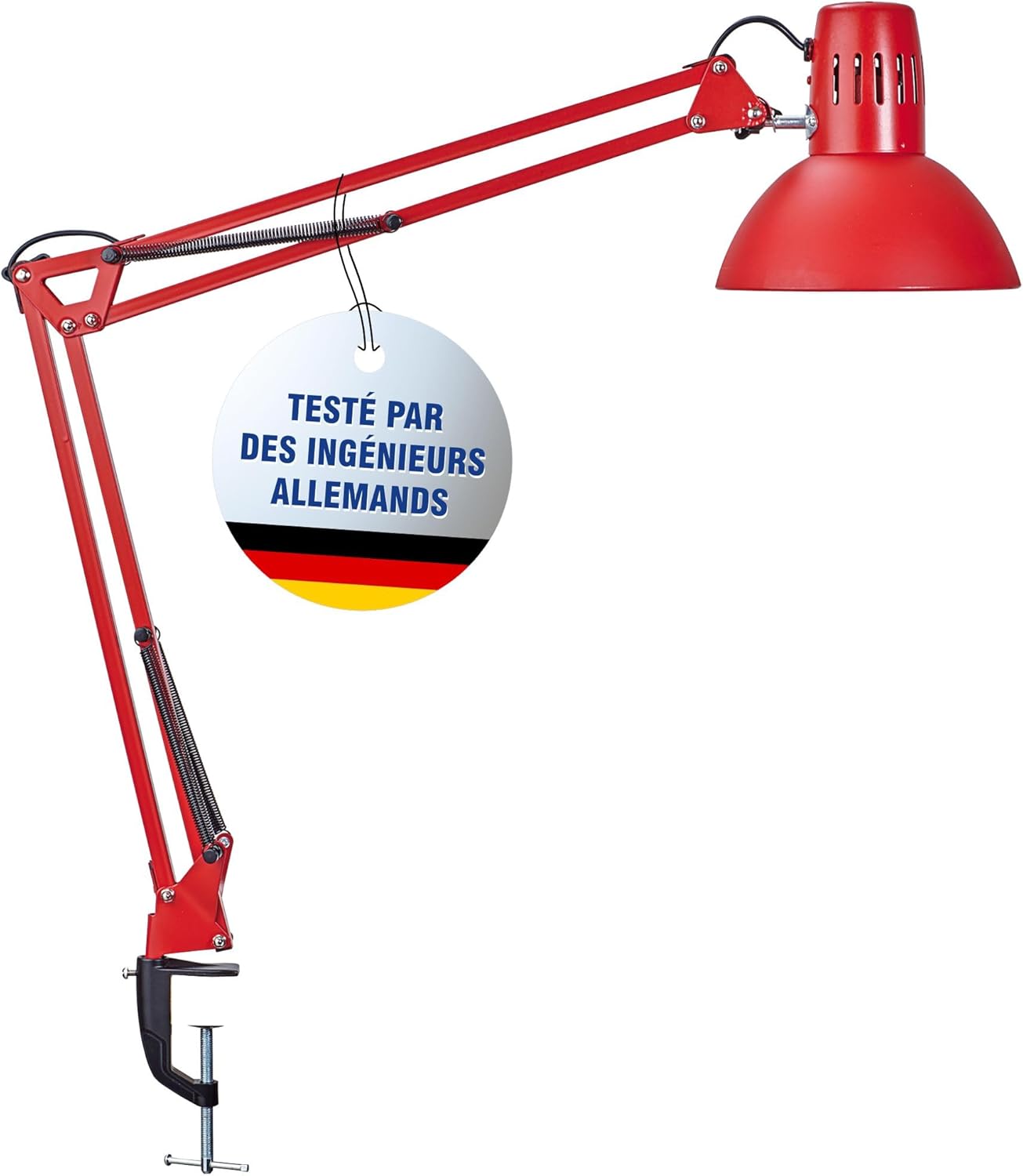 Lampe de bureau MAULstudy en métal - Lampe LED professionnelle - Lampe à pince flexible pour le bureau, le salon et l'atelier - Haute qualité d'éclairage à LED - Sans ampoule - Rouge