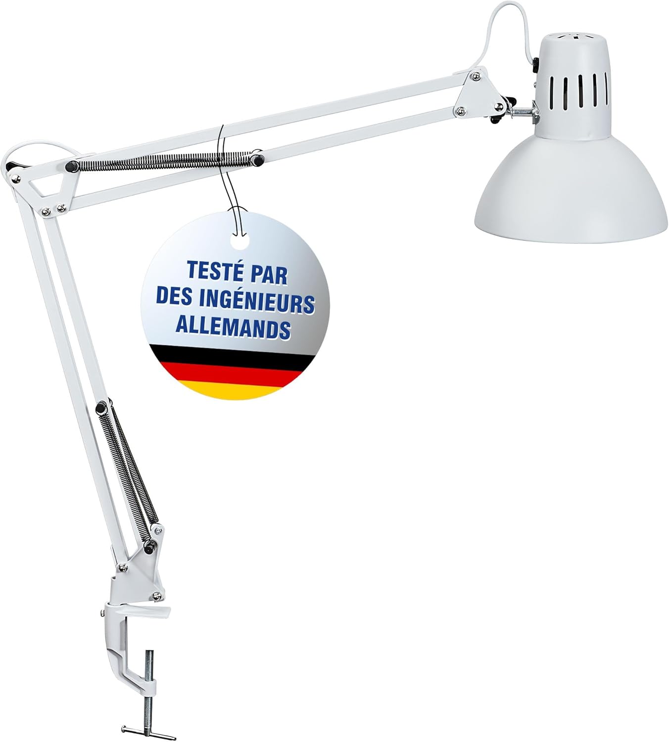 Lampe de bureau MAULstudy en métal - Lampe LED professionnelle - Lampe à pince flexible pour le bureau, le salon et l'atelier - Haute qualité d'éclairage à LED - Sans ampoule - Blanc
