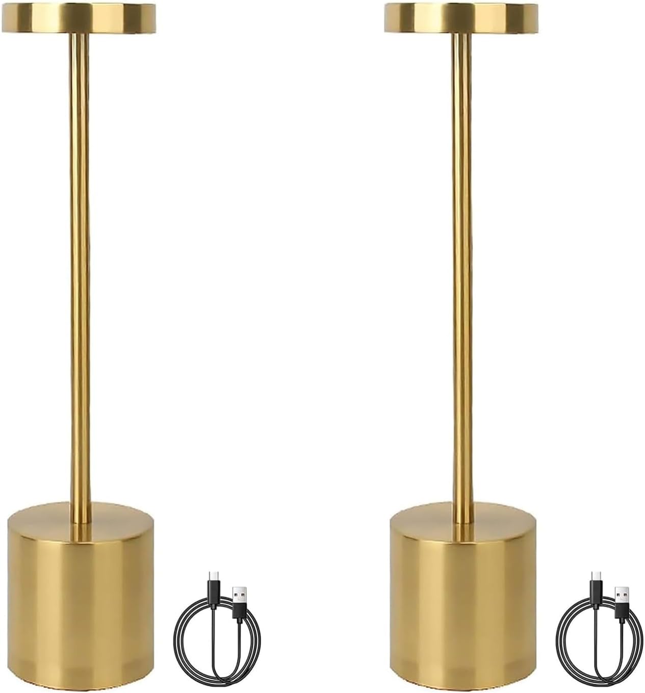 Lampes de table sans fil, lampe de bureau LED rechargeable avec 3 modes de couleur,Lumière de lecture variable lampe de chevet en métal pour chambre,bureau,salle à manger (2PCS Or)