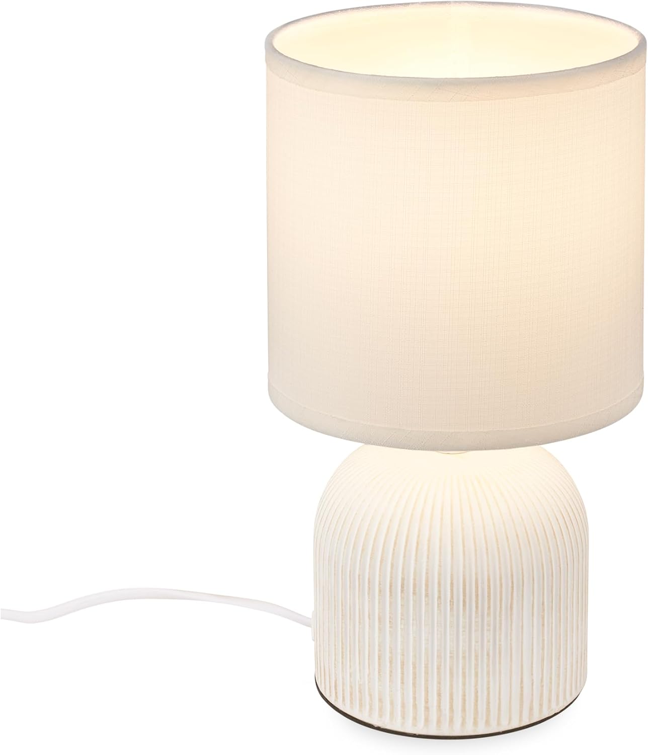 Lampe de table avec abat-jour en tissu, interrupteur à fil, pied en céramique, lampe de chevet, lampe de table, lampe de bureau et lecture, 15x28 cm, blanc