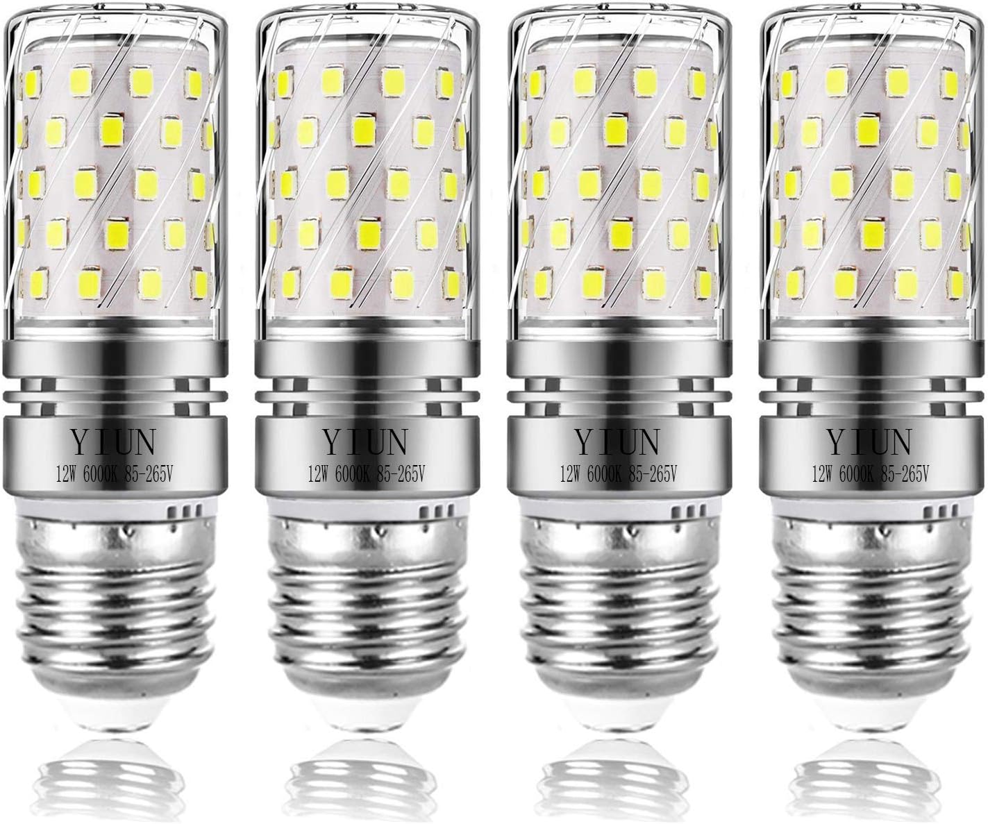Yiun E27 LED Bougie Ampoules, 12W LED Candelabra Ampoules 100 Watts Équivalent, 1200lm, Cool White 6000K LED Ampoules Lustre, Base de bougie décorative E27, Lampe LED non-Dimmable, Lot de 4