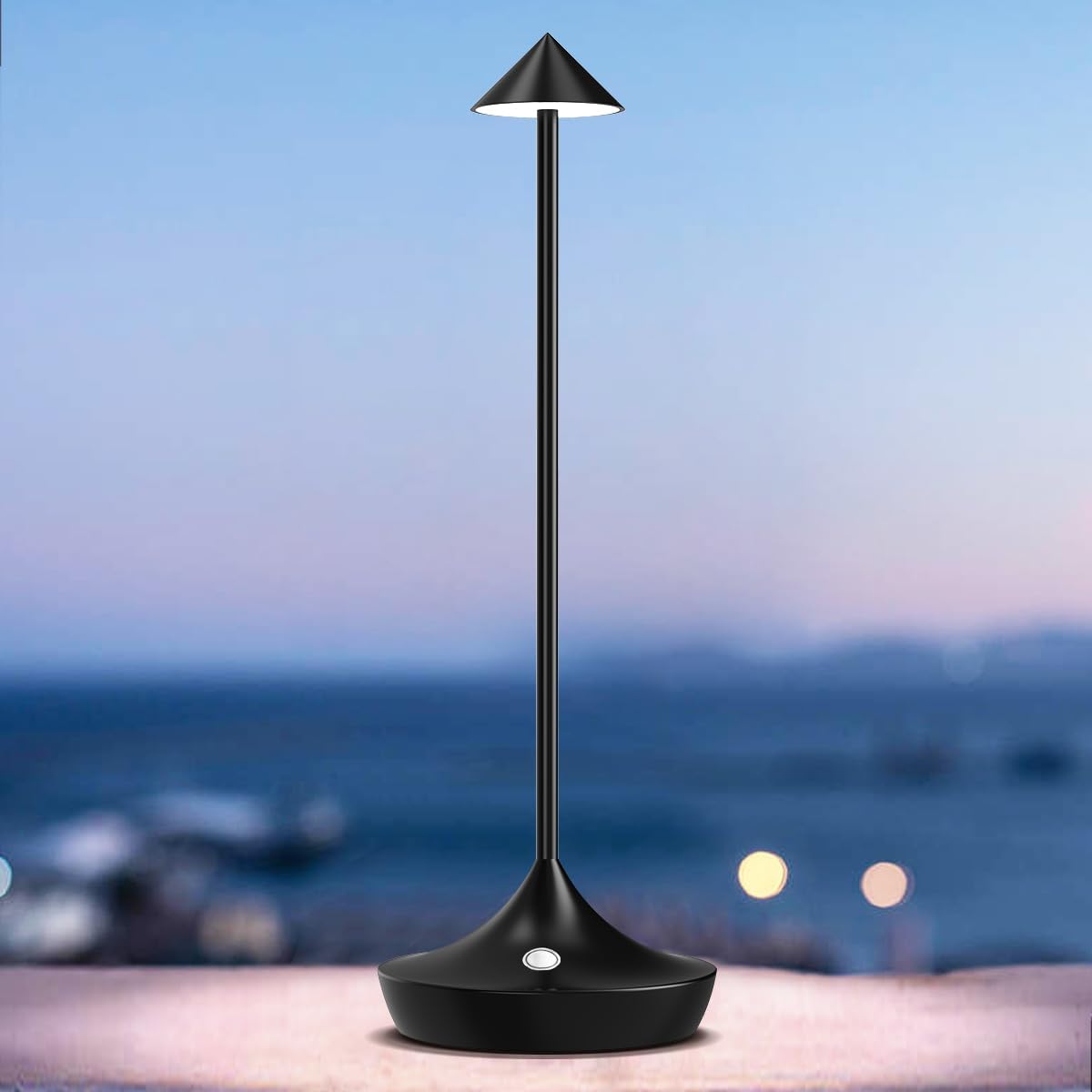 Lampe de table LED sans fil rechargeable, 6000mAh lumiere bureau tactile exterieur, metal, design modern, dimmable, étanche, lampe poser pour chevet, interieur, terrasse, restaurant (noir)