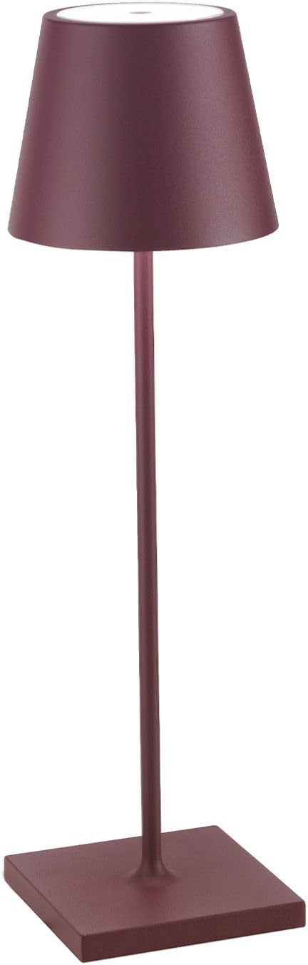 , Lampe Poldina Pro, Lampe de Table Rechargeable et Sans Fil avec Contrôle Tactile, Utilisable également comme Lampe d'Extérieur, Dimmer 2200-3000 K, Hauteur 38 cm, Couleur Bordeaux