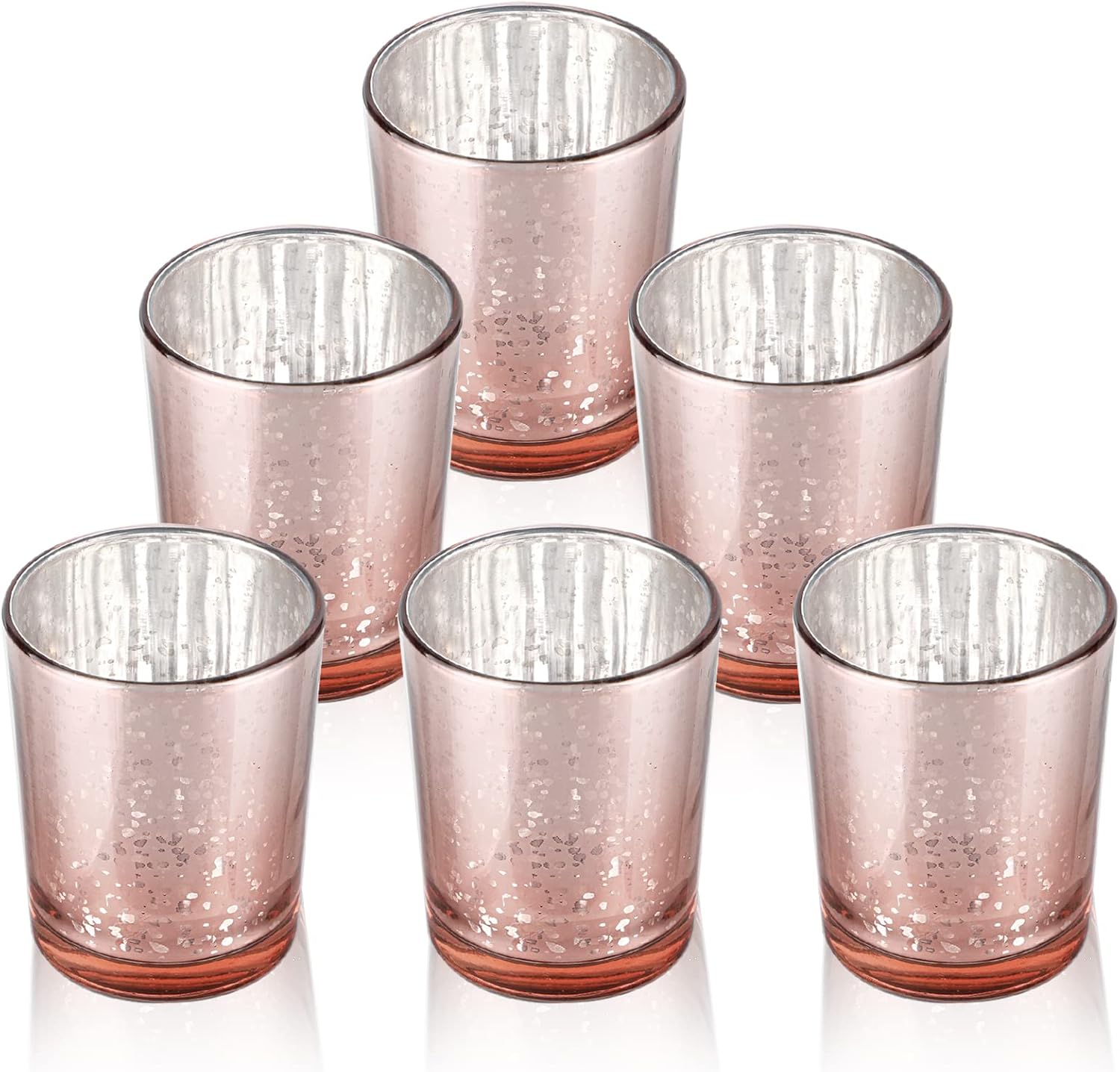 LALAGO Verres à Bougie Chauffe-Plat, Lot de 6, Tressés Porte-Bougie Chauffe-Plat en Verre, Porte-Bougie Chauffe-Plat, Verres à Bougie pour Bougie Chauffe-Plat Décoration Noël （Or Rose）