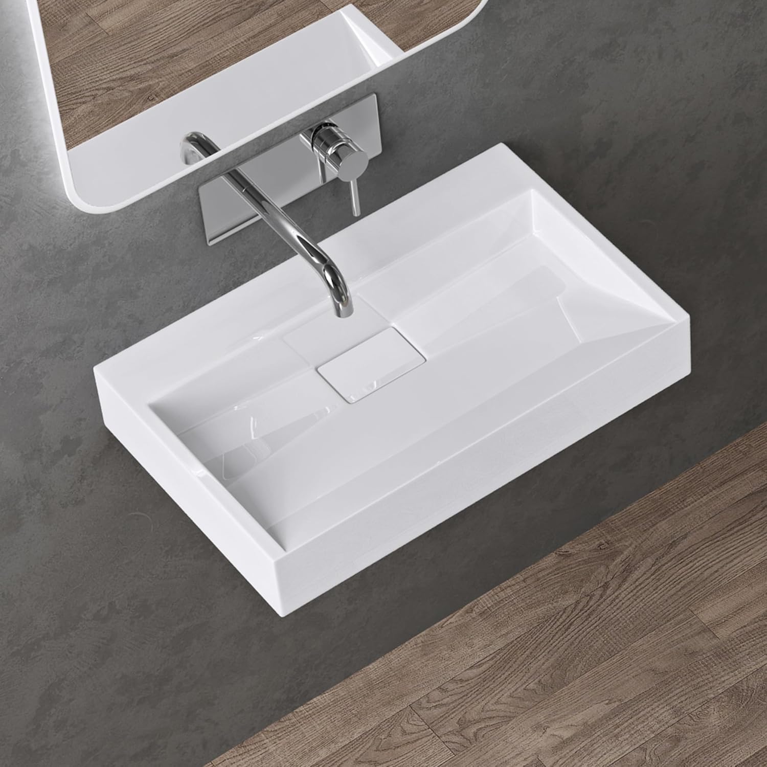 Lavabo Suspendu avec Bonde Vasque à Poser Blanc 50x38x11cm Lave Mains Rectangulaire sans Perçage de Robinet Colossum19