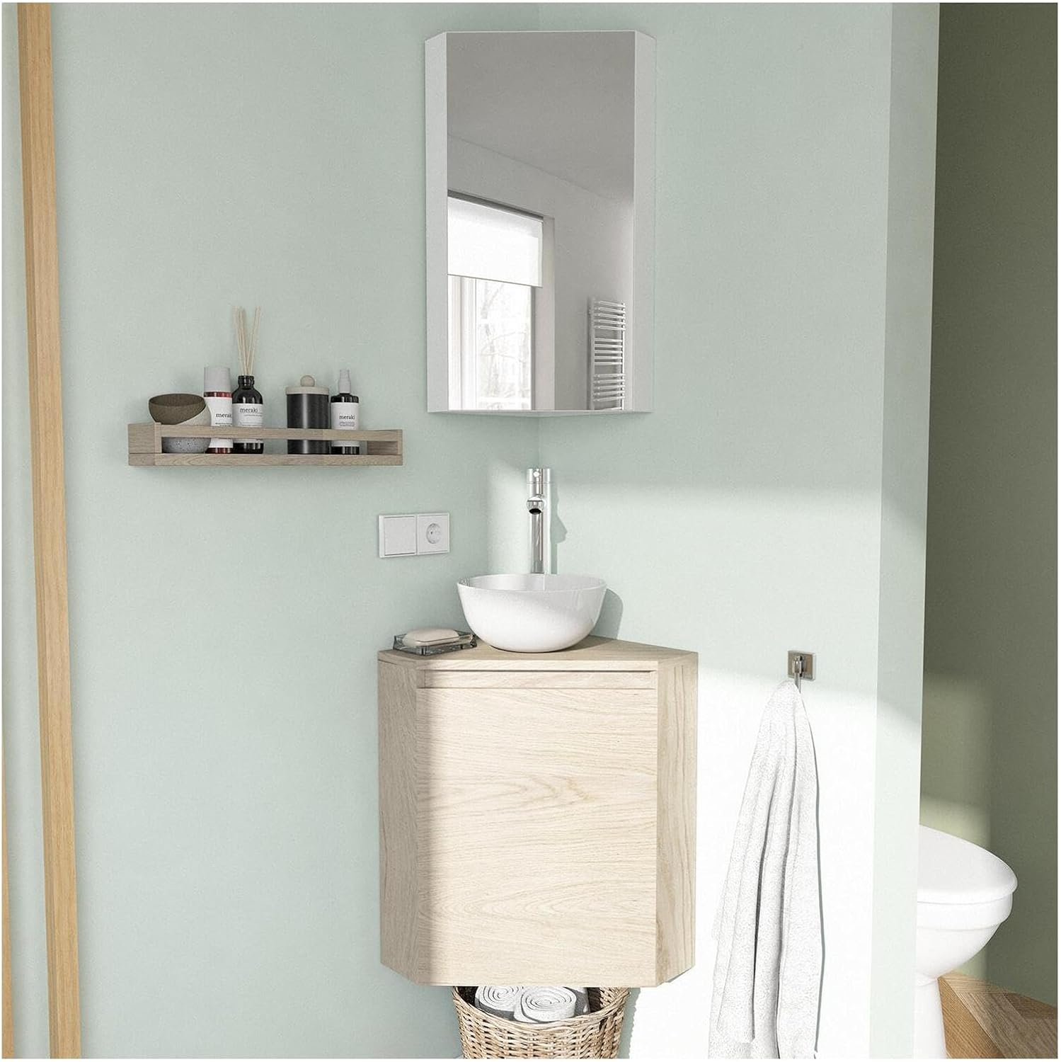 Meuble Lave-Mains d'angle Sorrento + Vasque + Armoire de Toilette