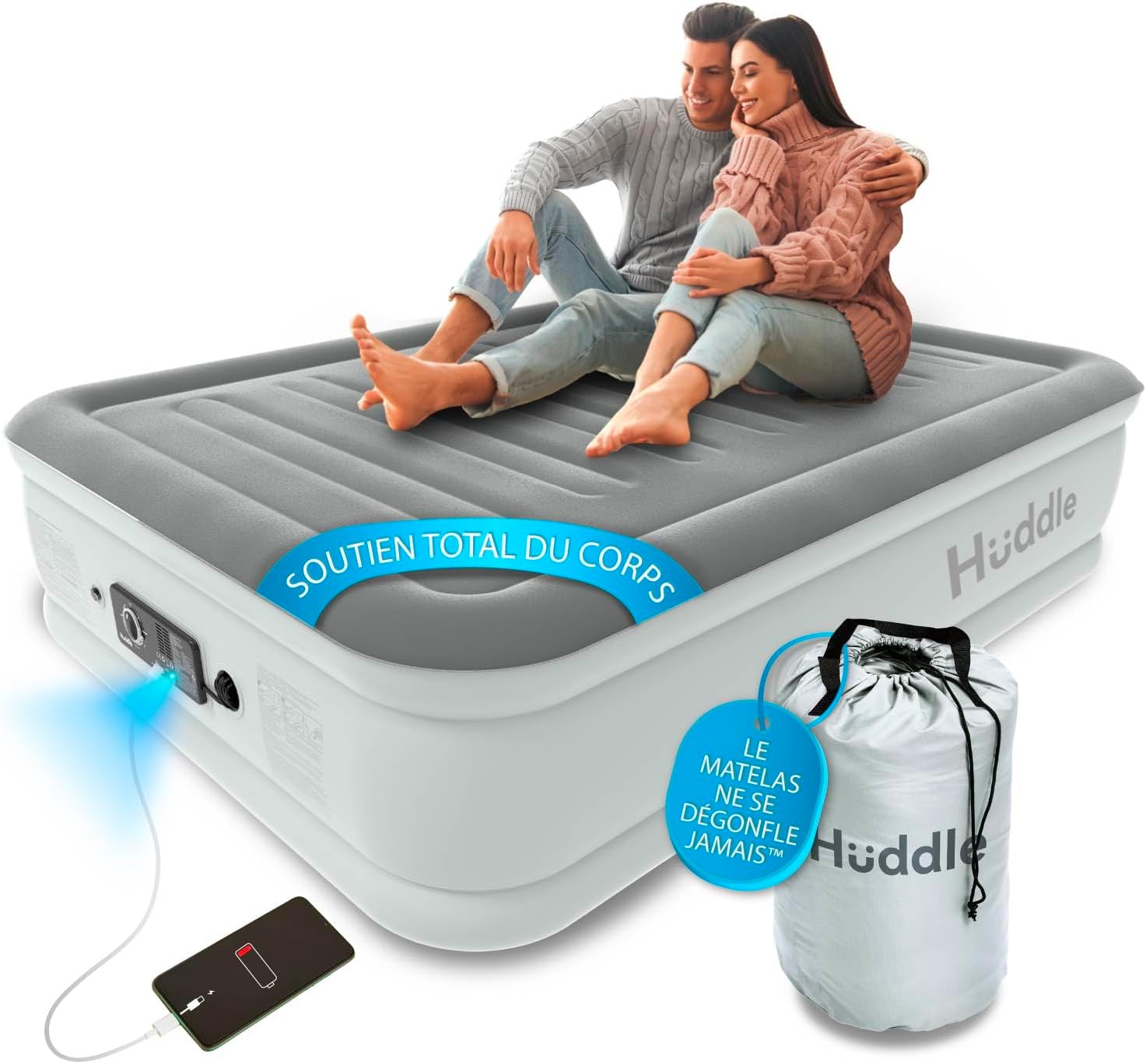 ® Luxe JAMAIS SE DÉGONFLER Lit Gonflable Double avec Technologie Premium brevetée SlumberGuard™ à Double Pompe - Matelas Gonflable avec Pompe intégrée - Matelas Gonflable Confortable