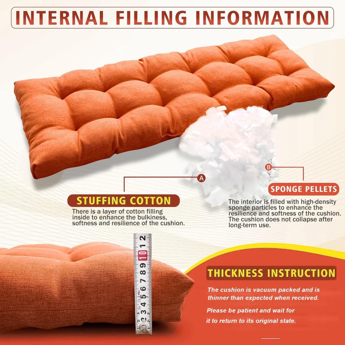 Coussin de Banc sur Mesure - Coussin de Banquette Personnalisé pour Meuble D'entrée, Assise pour Salon Intérieur ou Balançoire de Jardin Extérieur, Balcon, Terrasse et Palette