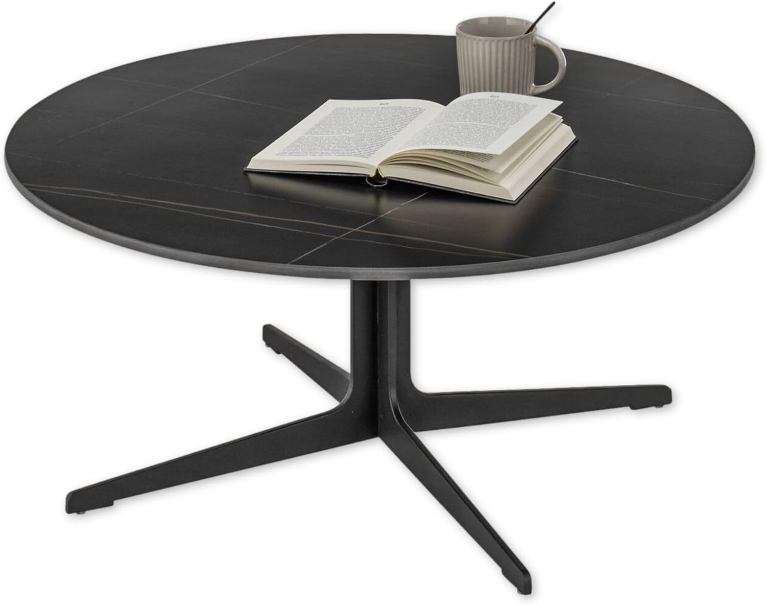 Lena Basse Ronde Noire – Table de Salon Moderne avec Plateau en céramique et Structure en métal, 80 x 35 x 80 cm