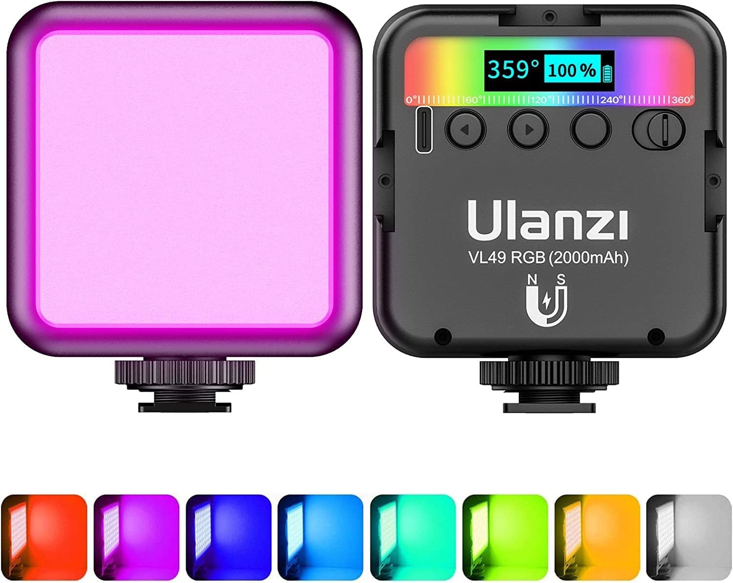 Lumiere Photo, ULANZI VL49 LED Photo RGB avec Batterie Intégrée Charge, RGB Full Color Mode, éclairage Lampe Vidéo Portable 2500K-9500K Couleur Température Réglable pour la Photographie (VL49)