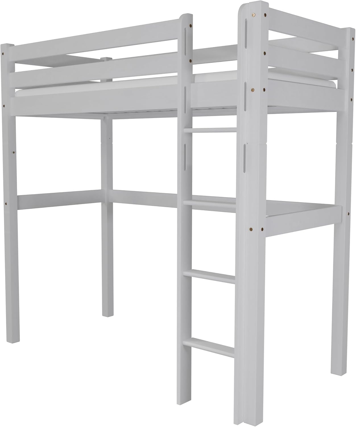 F26 Lit mezzanine en bois massif de hêtre pour enfant 90 x 200 cm (laqué blanc)