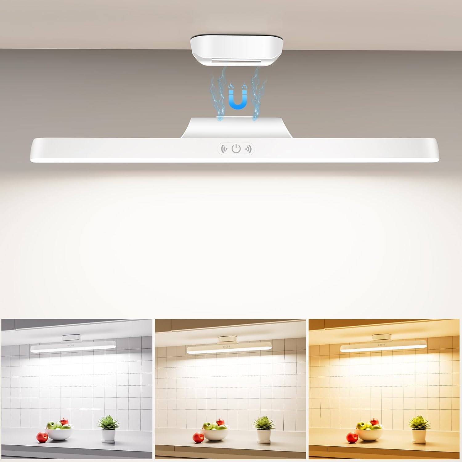 Lampe LED rechargeable 3000mAh 32cm, avec capteur mémoire,aimant et réglage de la lumière.Rechargeable par USB - Lampe idéales pour chambre, bureau, meuble, cuisine, dressing et salle de bain.