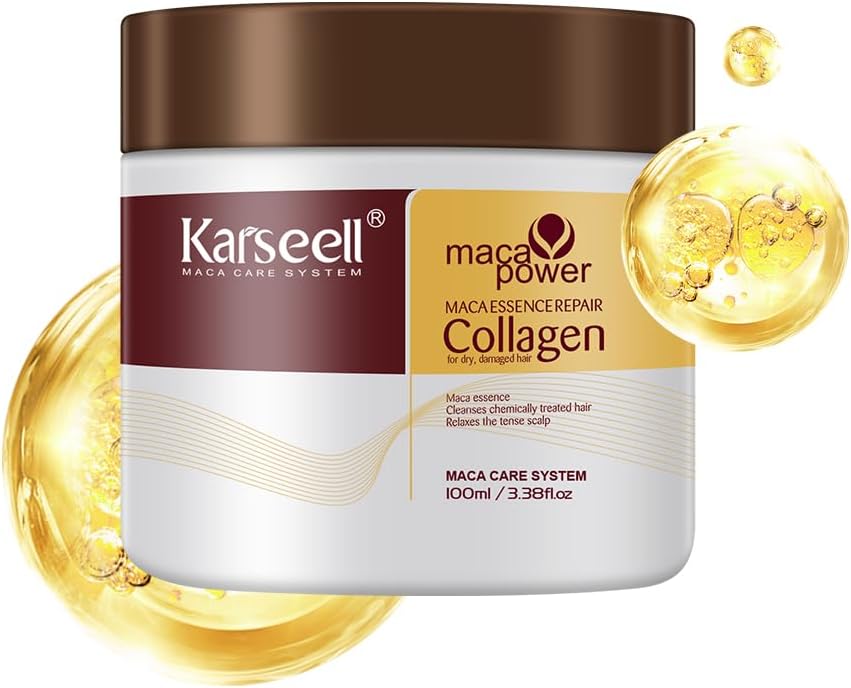 Collagen Masque Cheveux 100ml, Maca Essence Huile d'Argan Masque Capillaire, Réparation Profondeur pour Secs et AbiméS Tous Types de Cheveux