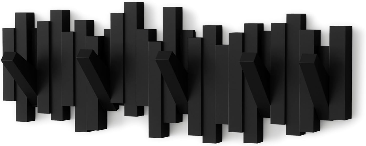 Sticks Portemanteau mural 5 crochets rabattables, Noir