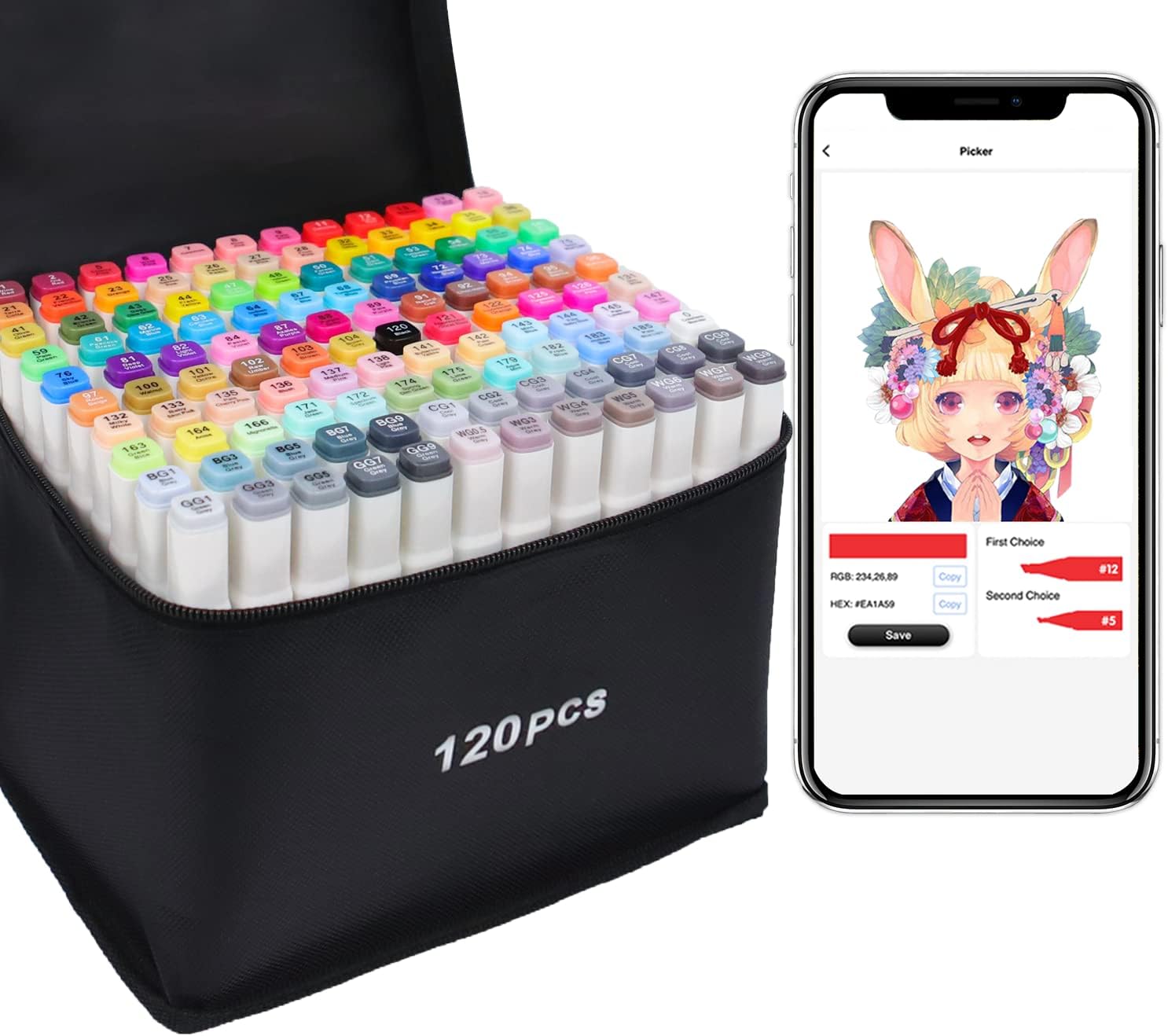 Alocohol Marqueurs,120 couleurs avec application exclusive pour le coloriage, croquis, illustration d'anime avec sac de transport
