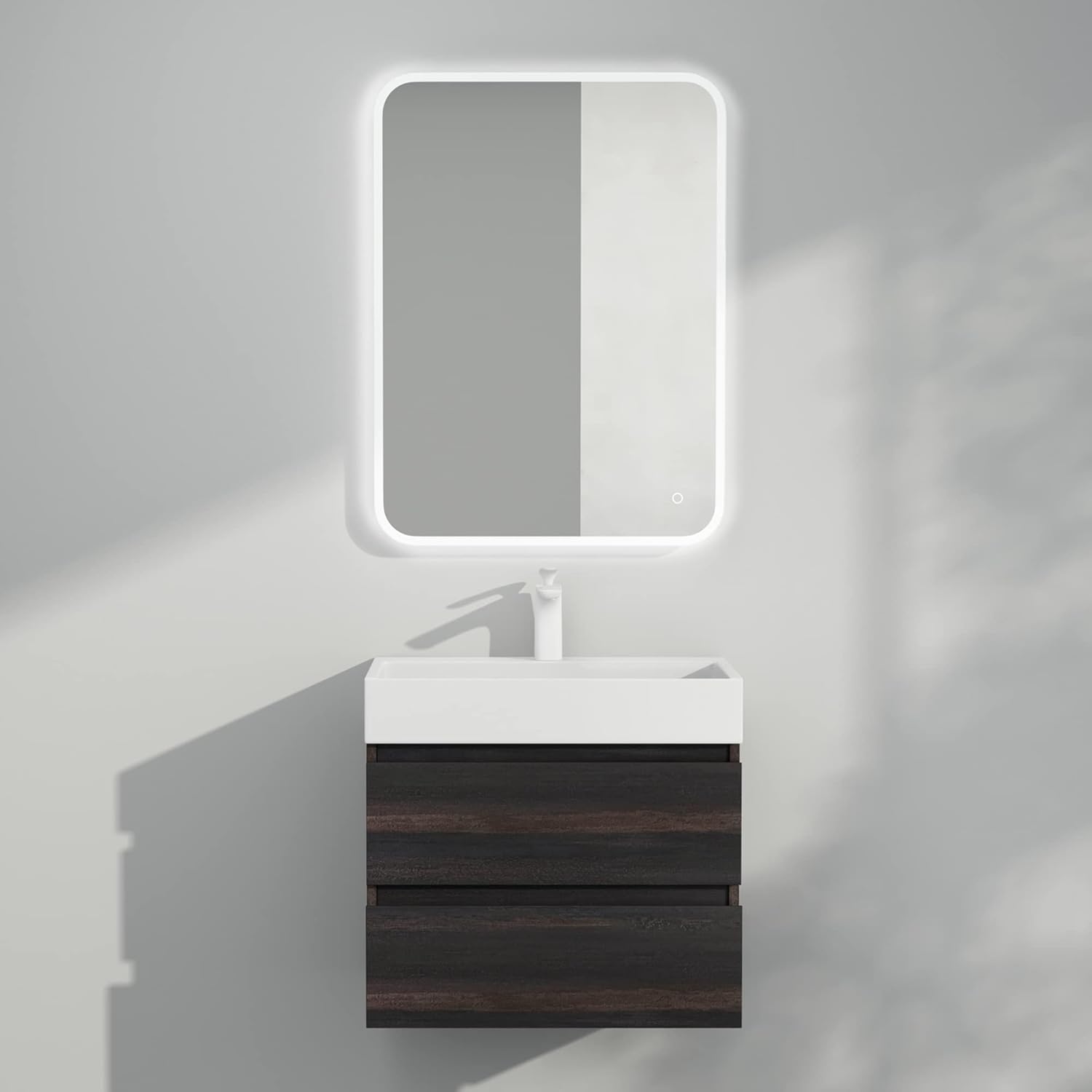 Mai & Mai Meuble sous Lavabo Gris Foncé Meubles de Salle de Bain 60x38x56cm Meuble Suspendu avec 2 Tiroirs sans Lavabo sans Robinet