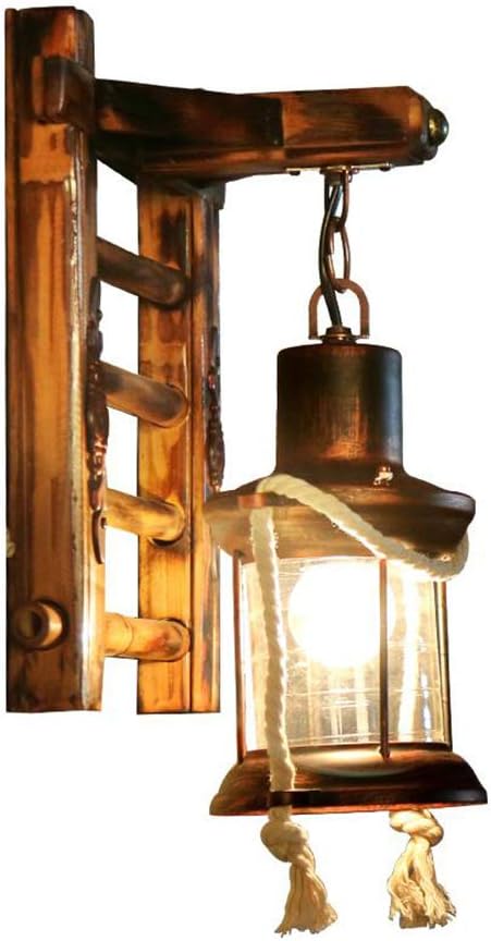 Bois Massif Rétro Lumières Rustique Applique Murale Salon Applique Chambre Mur Créatif Couloir Bar Café Lanterne Vintage Verre Escalier En Bois Design Appliques Murales Aucune Source De Lumière