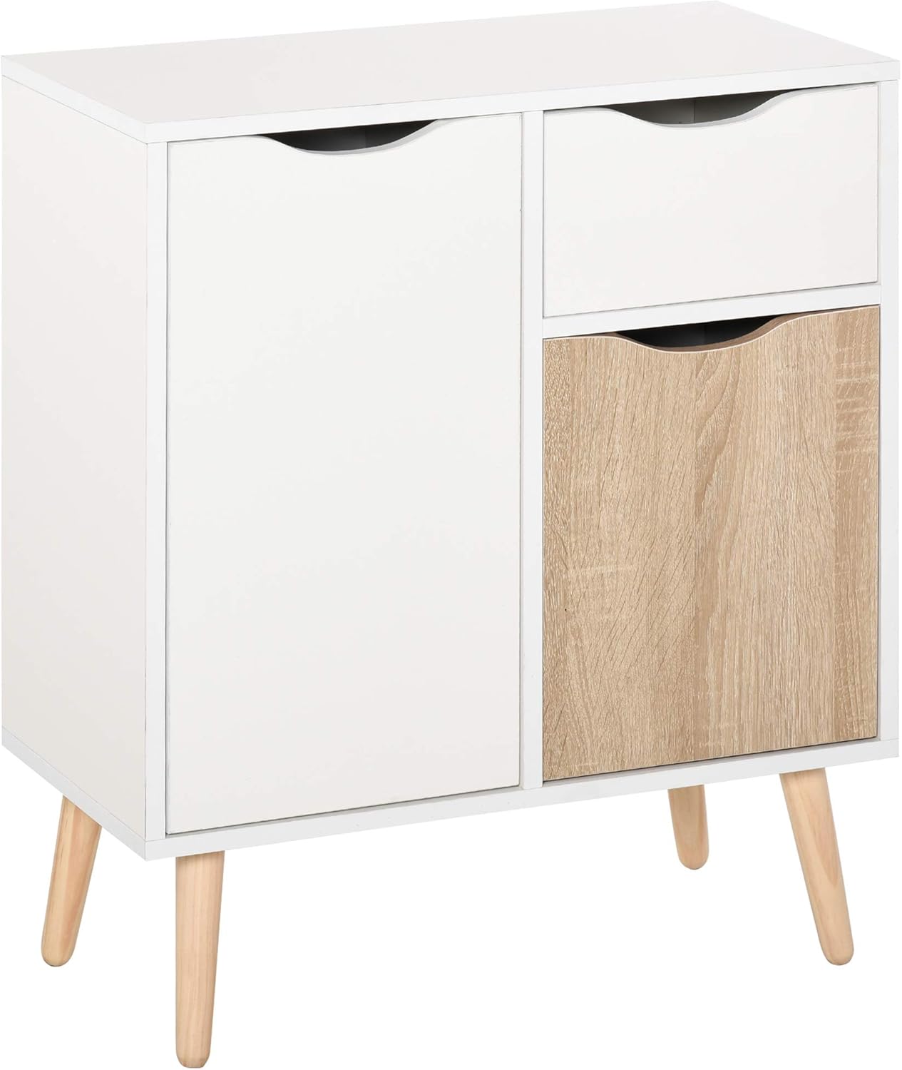 Buffet Meuble de Rangement Design scandinave 2 placards tiroir Coulissant Bois Blanc chêne Clair