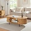 [en.casa] Table Basse Design Scandinave Table d'Appoint Bout de Canapé avec Portes Couilissantes Compartiments de Rangement MDF Bambou Métal 120 x 55 x 40 cm Naturel Noir