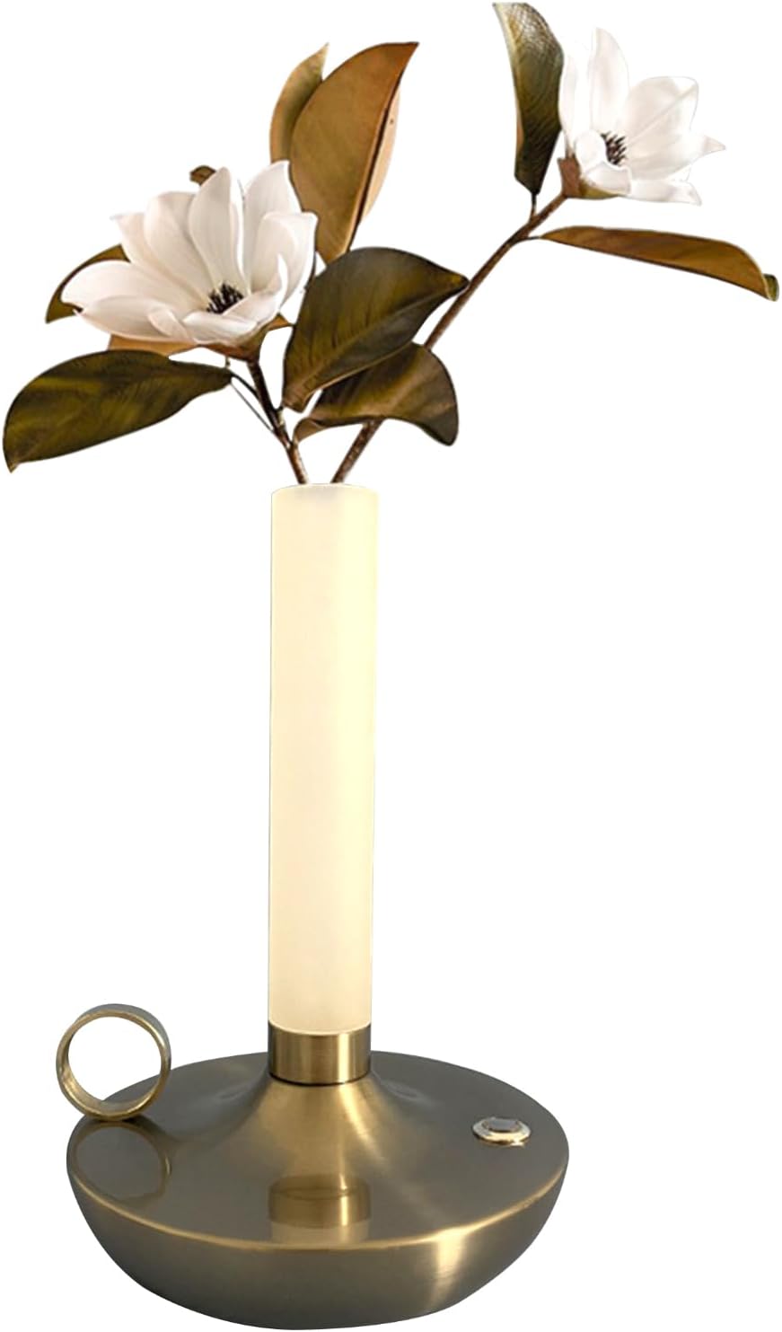 Lampe de Table Rechargeable avec Vase Design à Fleurs Veilleuse Sans Fil Tactile 3 Niveaux de Luminosité Décoration de Bureau pour Salle à Manger Chambre à Coucher