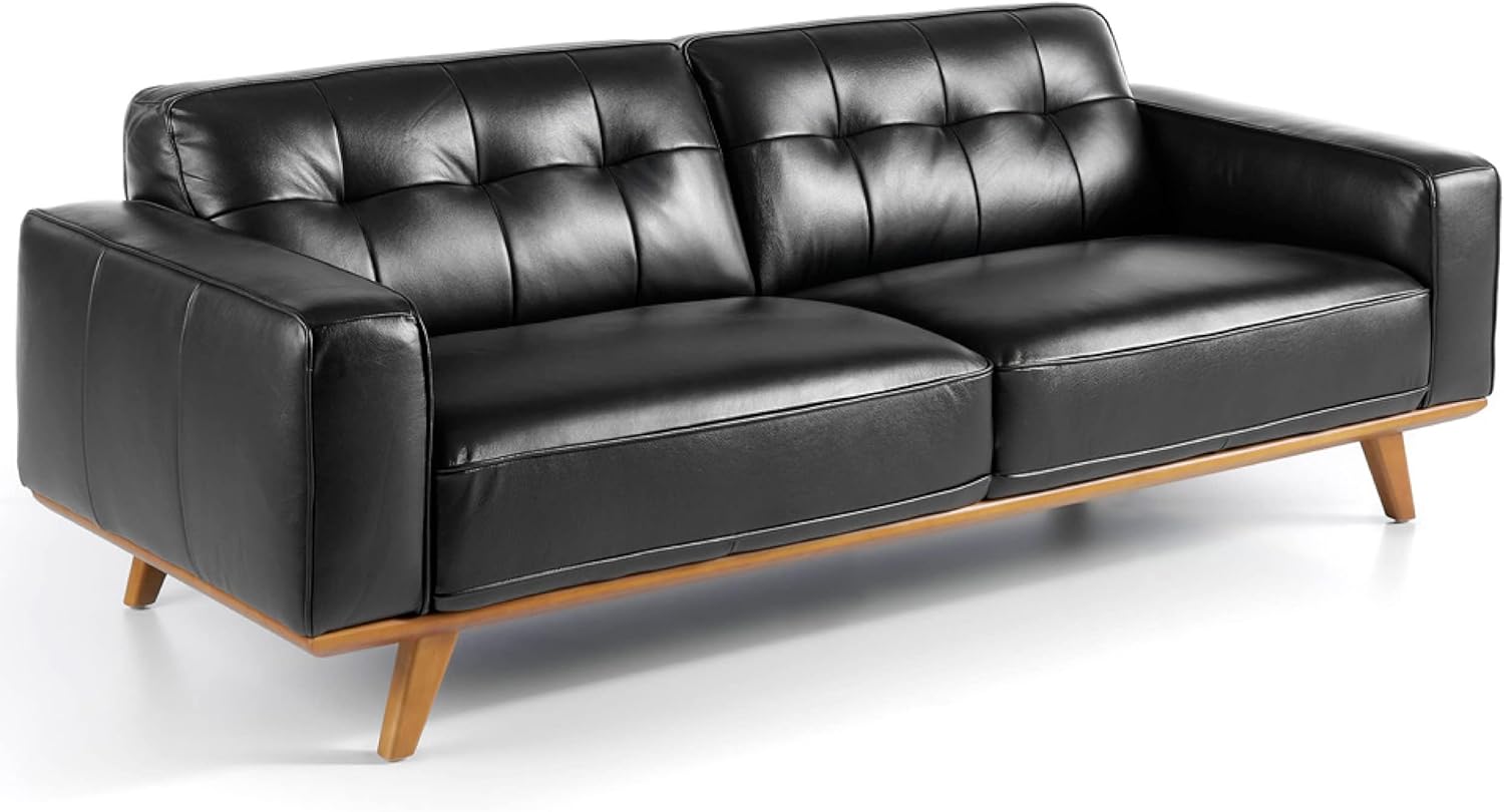 Angel Cerdá Canapé 3 places capitonné en cuir de vachette, pieds en bois de noyer, structure interne en bois de pin naturel, style moderne