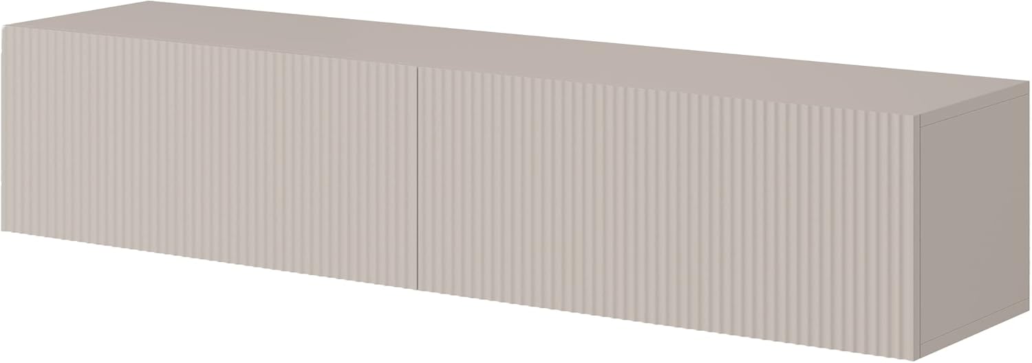 Meuble TV Armoire De Télévision 140 cm Suspendu Façade Fraisée Beige Gris Veldio