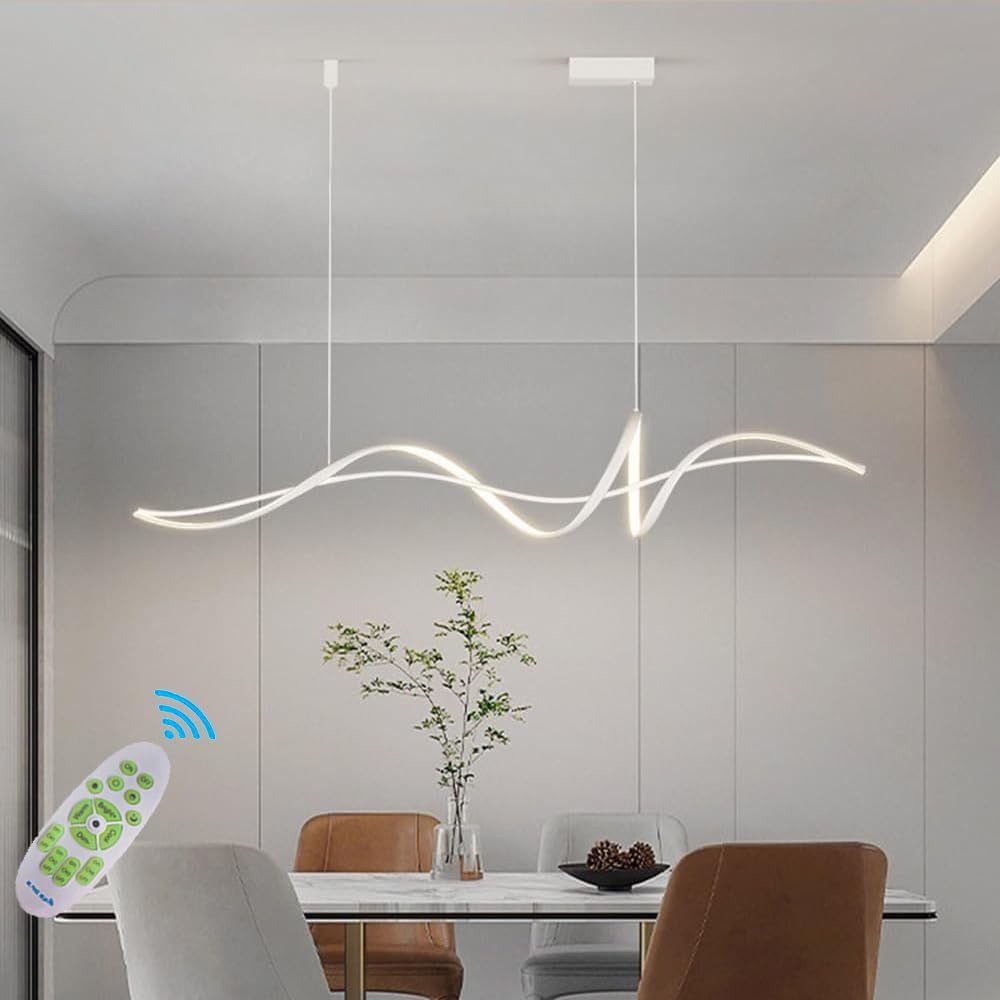 Suspension Luminaire LED Cuisine Table à Manger Lustres Dimmable Hauteur Réglable Salon Suspension Luminaire Moderne Spirale Design Plafonniers pour Bureau Salle à Manger Luminaires (Blanc, L150CM)