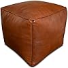 See the Good Pouf Carré en Cuir Véritable Fait Main - Vendu Rembourré - Coussin de Sol, Ottoman, Repose-Pieds (Marron Caramel)